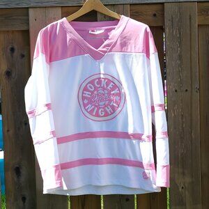 CBC Hockey Night In Canada Jersey Women's Size XL Pink and White Embroidered